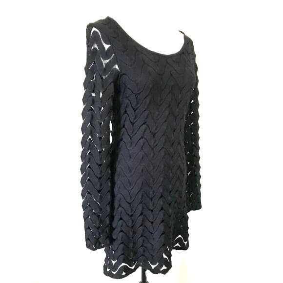 FREE PEOPLE Midi Dress Size Small Black Lined Open Knit Shell Overlay - Picture 3 of 8